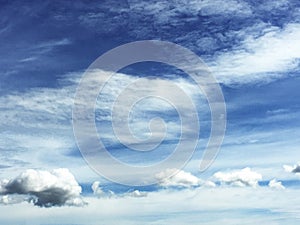 white fluffy clouds on blue sky in summer on sunny day