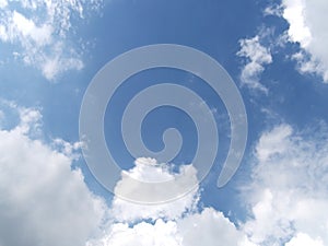 white fluffy clouds on bright blue sky in sunny day