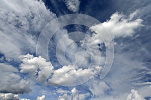 White fluffy clouds on dark blue sky