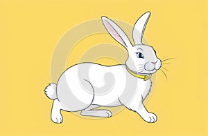 White fluffy Easter bunny on pastel yellow background