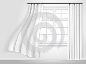 White fluttering curtains and window photo