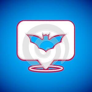 White Flying bat icon isolated on blue background. Happy Halloween party. Vector