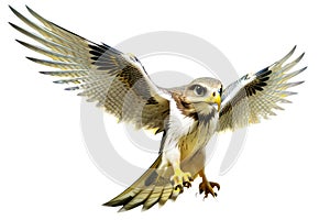 White flying falcon on white background