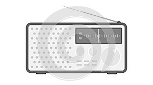 White am fm digital stationary radio receiver with antenna. Simple flat vector illustration. Old vintage broadcast icon