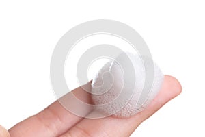 White foam bubbles texture with child finger and hand isolated