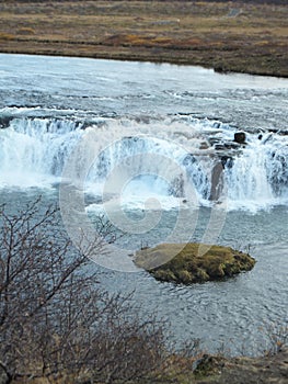 White foam of Faxi waterfall in Iceland
