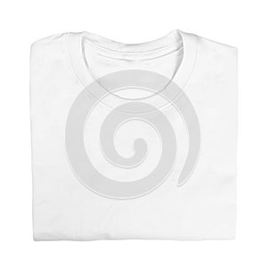 White folded t-shirt isolated on white background. Branding or identity mockup. Flat lay