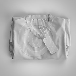 White folded T-shirt with labels. 3d rendering, mockup.