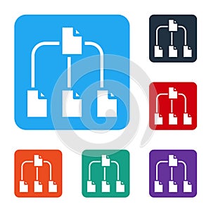 White Folder tree icon isolated on white background. Computer network file folder organization structure flowchart. Set