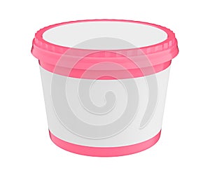 White Food Plastic Tub Container For Dessert, Yogurt, Ice Cream, Sour Sream Or Snack. Ready For Your Design. Pink lid.