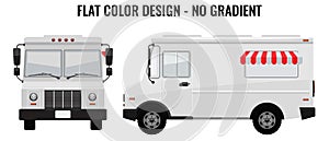 White Food Truck Hi-detailed with solid and flat color design template for Mock Up Brand Identity. Front and side view.