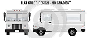 White Food Truck Hi-detailed with solid and flat color design template for Mock Up Brand Identity. Front and side view.