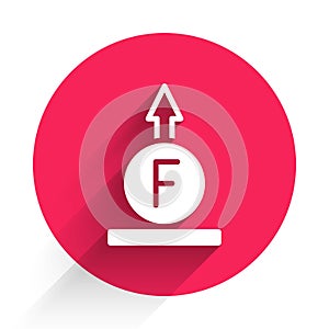 White Force of physic formula calculation icon isolated with long shadow background. Red circle button. Vector