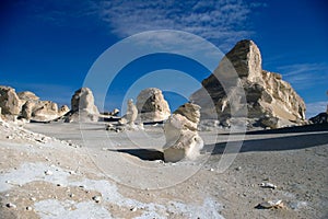 White formations of the desert Lybique in Egypt.