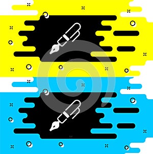 White Fountain pen nib icon isolated on black background. Pen tool sign. Vector