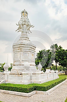 White Four Headed Elephant Statues near the Grand Palace in Bangkok, Thailand.