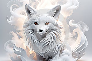 A white fox with orange eyes