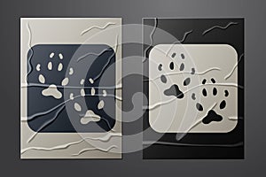 White Fox paw footprint icon isolated on crumpled paper background. Paper art style. Vector