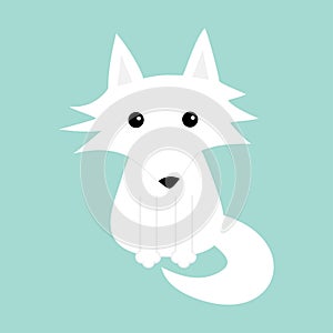 White fox. Polar wolf. Cute cartoon baby character icon. Arctic animal collection. Flat design Winter blue background .