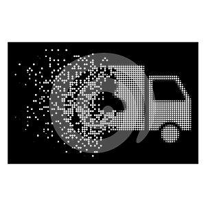 White Fragmented Dotted Halftone Passenger Transport Van Icon
