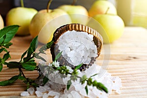 White fragrant salt for the bathroom