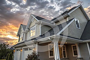 White frame gutter guard system on luxury home
