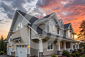 White frame gutter guard system on luxury home