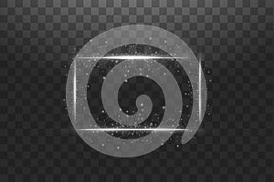 White frame with lights effects. Shining luxury banner vector illustration. Glow line white frame with sparks and