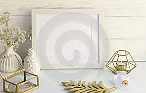 White frame mockup with interior items