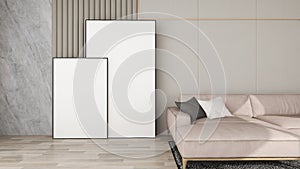 White frame mockup interior in modern and modern living. Scandinavian style