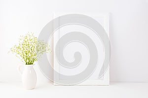 White frame mockup with Rue Anemone flowers