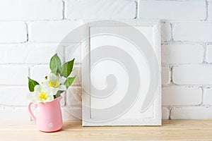 White frame mockup with rustic pink flower pot