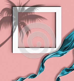 White frame on pink tropical wall