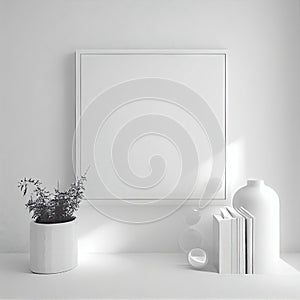 White Frame, Realistic Square Frames, White Blank Picture Mockup Template, Abstract Generative AI Illustration