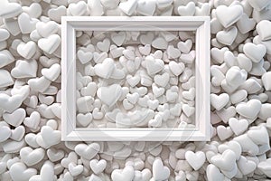 A White Frame Surrounded by White Love-shaped Hearts photo