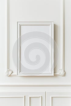 A white framed picture with no picture inside