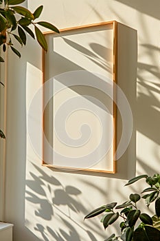 A white framed picture with a shadow on