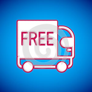 White Free delivery service icon isolated on blue background. Free shipping. 24 hour and fast delivery. Vector