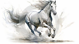 Aggressive Digital Illustration Of A Galloping White Horse photo