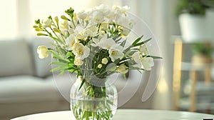 White Freesia Flowers Gathered in a Breathtaking Bouquet for the Home Table