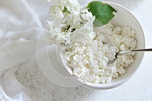 White fresh rustic cottage cheese