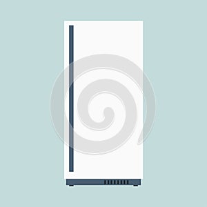 White fridge fresh domestic electric freeze furniture icebox. Refrigerator front view vector flat icon