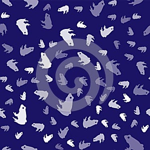 White Frog icon isolated seamless pattern on blue background. Animal symbol. Vector