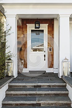 White front door to a luxury home