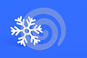 White frozen snowflake on blue background. Large snowfalls in winter
