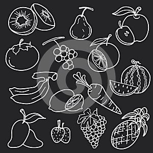 White fruit line draw abstract vector set design