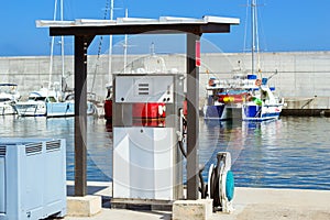 Fuel dispenser at boat filling station port Blanes