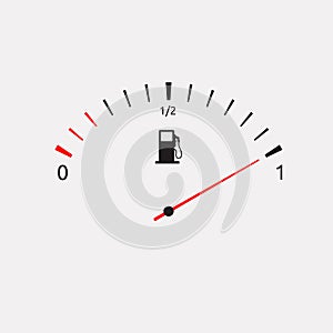 White Fuel gauge isolated in white background. Fuel indicators gas meter. Gauge vector tank full icon. Car dial petrol