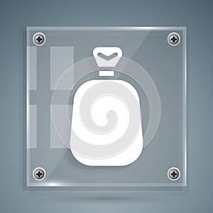 White Full sack icon isolated on grey background. Square glass panels. Vector