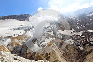 White fumaroles of the volcano Mutnovsky Kamchatka